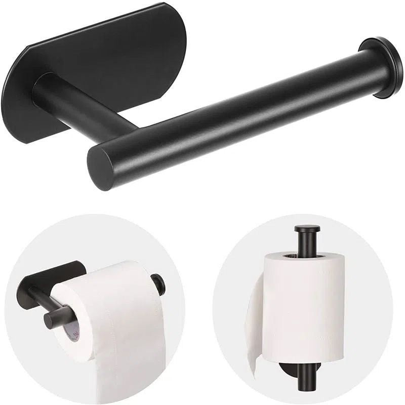Matte black adhesive toilet paper holder