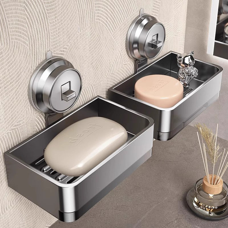 Gunmetal suction soap dish with hooks