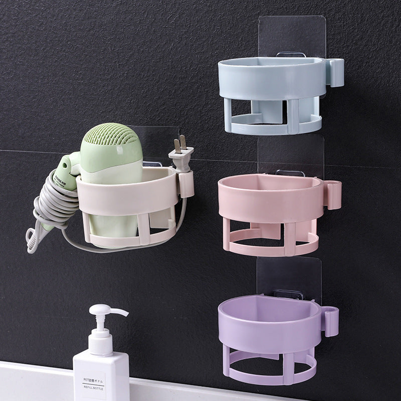 No-drill wall hair dryer holder adhesive rack