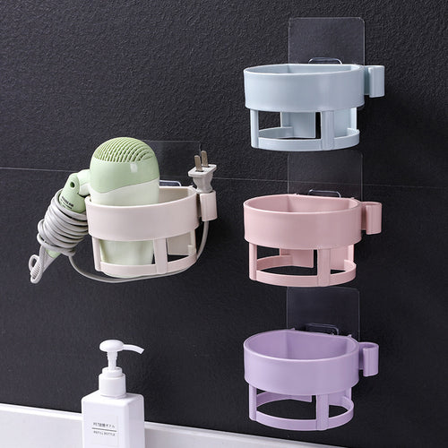 No-drill wall hair dryer holder adhesive rack