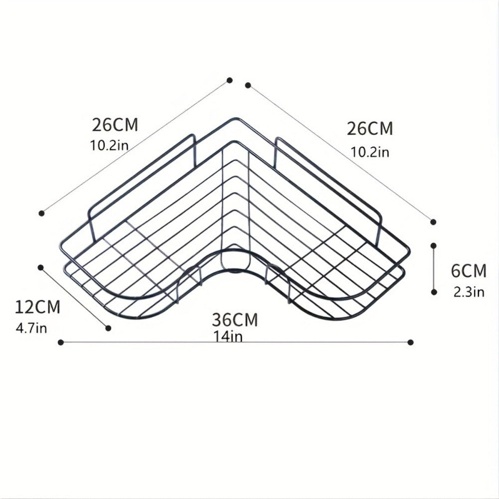 Black triangle no-drill corner shower caddy