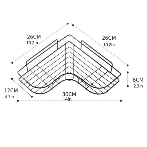 Black triangle no-drill corner shower caddy