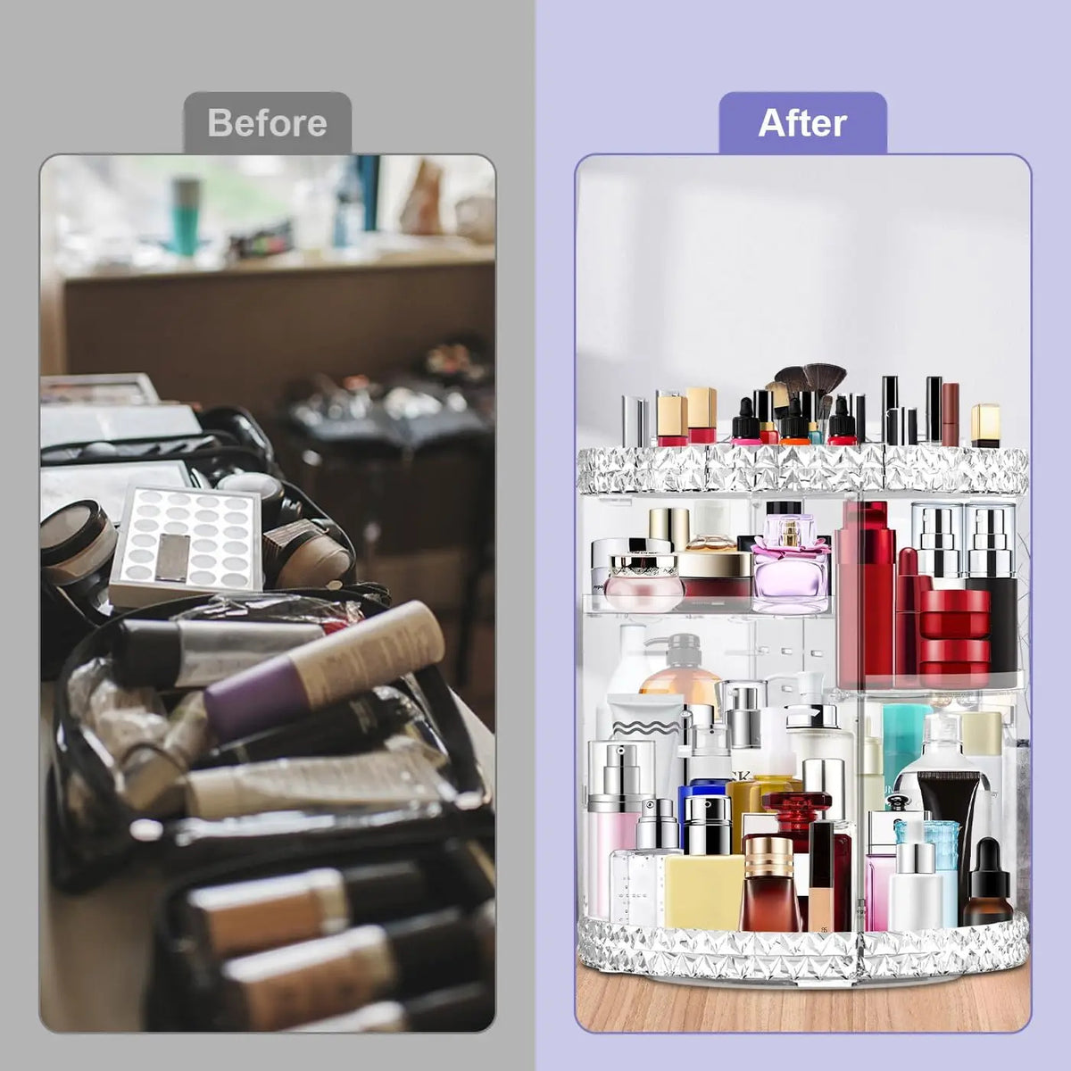 Vanity Reset Gift Set: tower before and after
